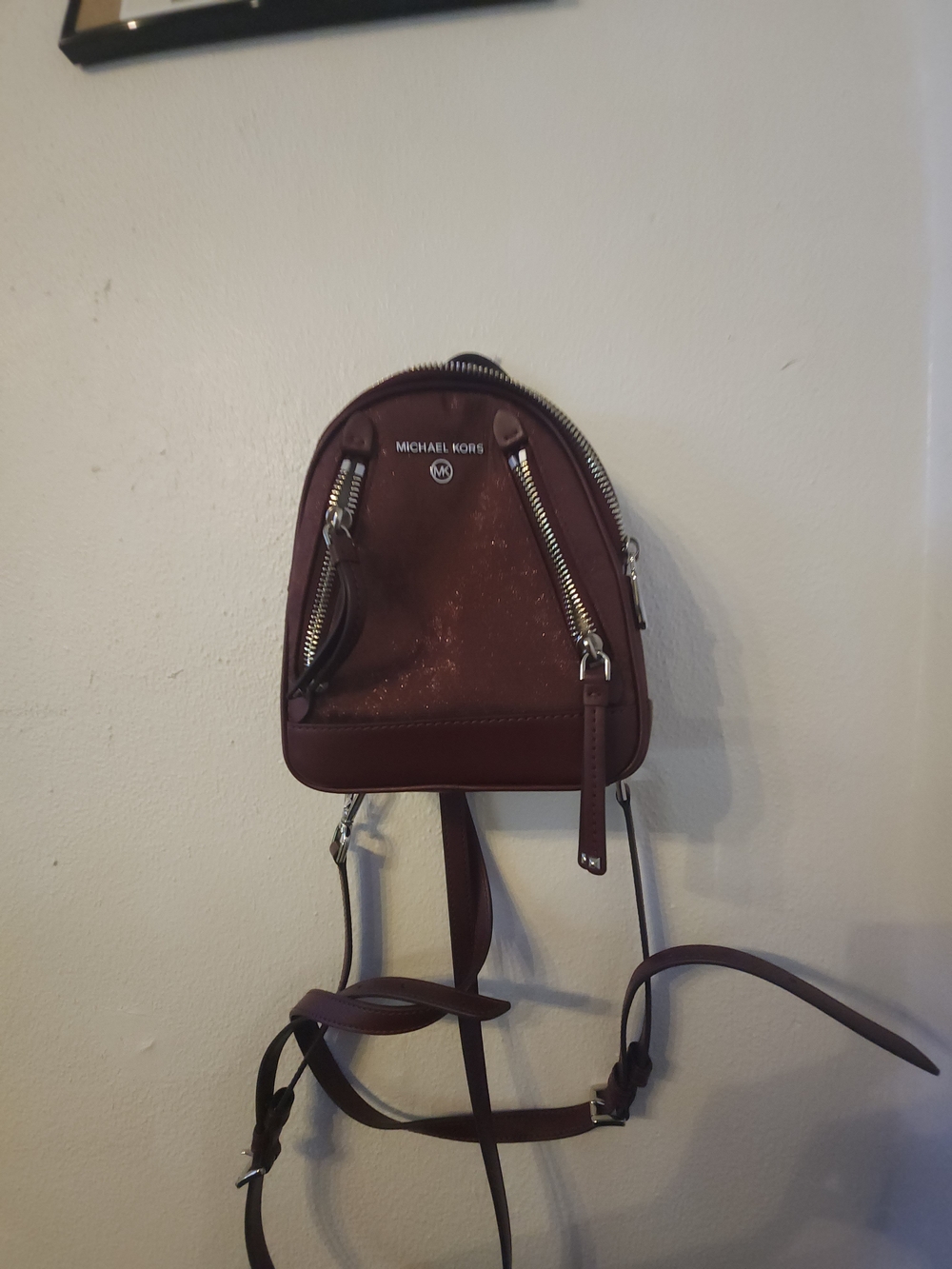 Michael Kors Burgundy Mini Backpack with Silver Hardware